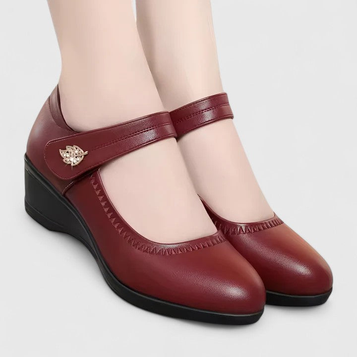 Round Toe Velcro Strap Wedge Mary Jane Pumps