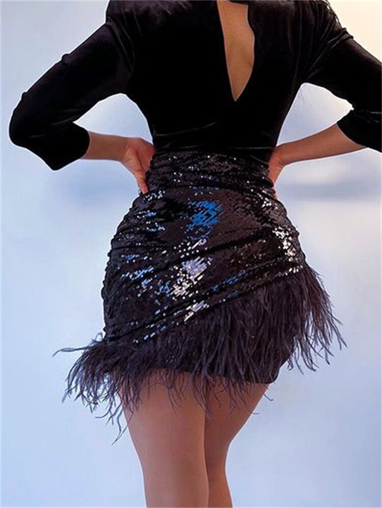 Sequin Pleated Denim Mini Skort