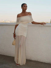 Patchwork Mesh Off Shoulder Midi Dress 5