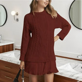 Cable Knit Ruffle Hem Long Sleeve Sweater Mini Dress 5