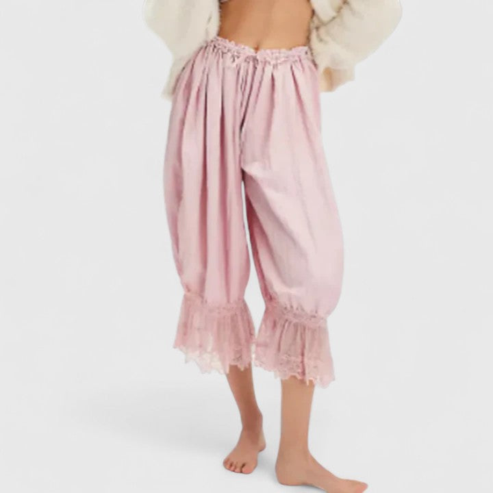 Drawstring Lace Trim Hem Wide Leg Pants