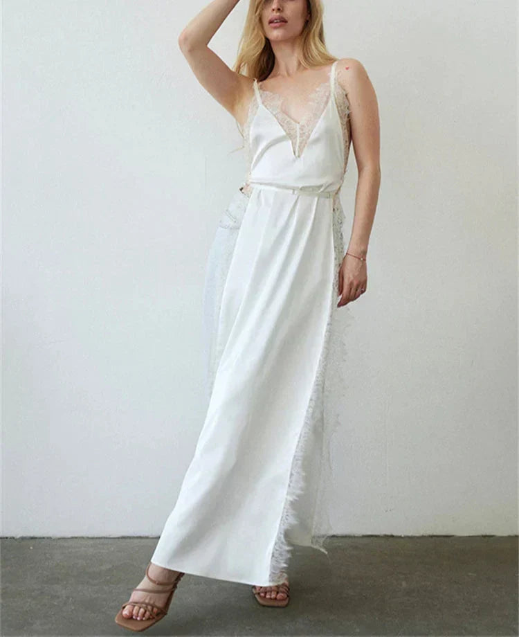 Lace Trim V-Neck Sleeveless High Split Slip Maxi Dress 11