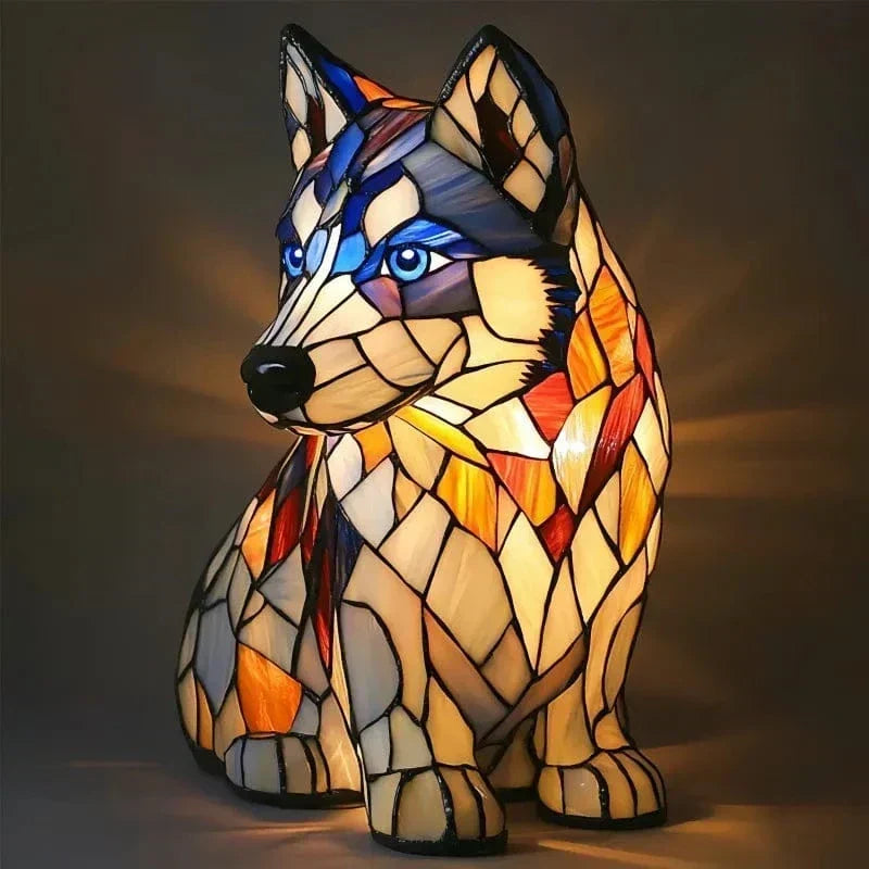 Stained Glass Style Husky Dog Table Lamp