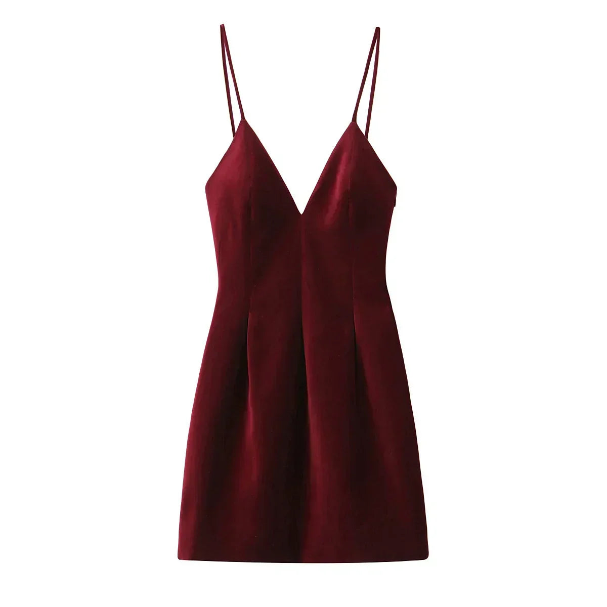 Velvet V-Neck Spaghetti Strap Fit and Flare Mini Dress 4