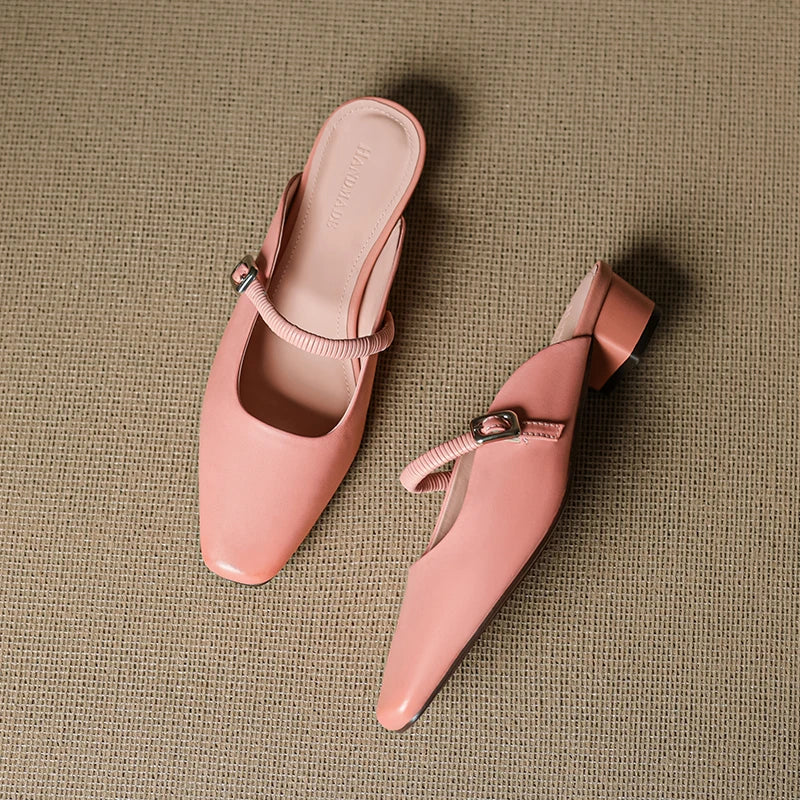 Square Toe Buckle Strap Block Heel Mary Jane Pumps