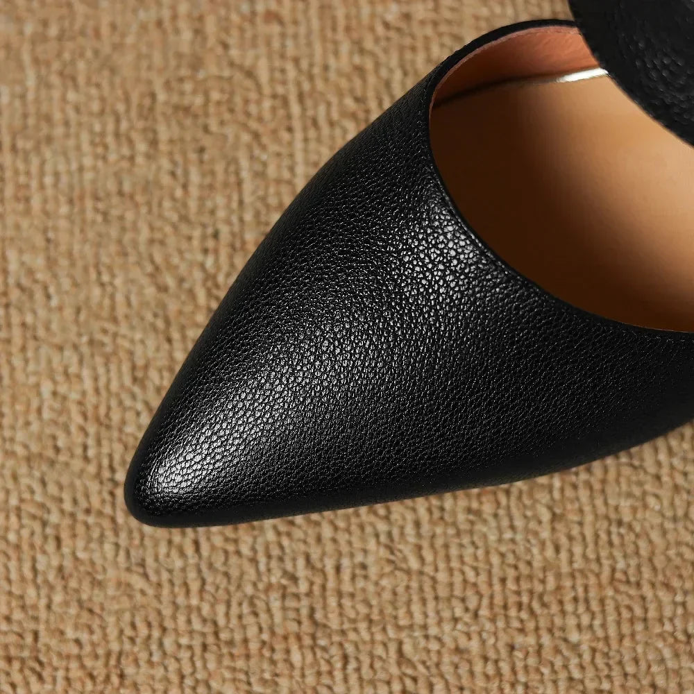 Pointed Toe Flower Buckle Block Heel Mules