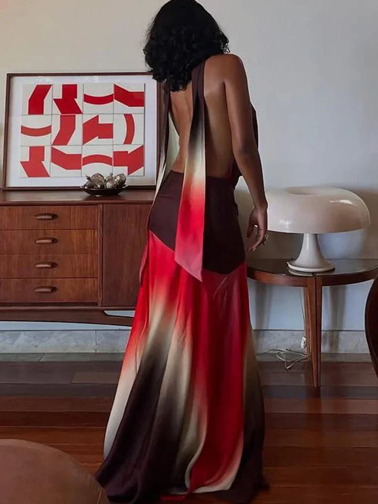 Patchwork Edition Tassel Halter Maxi Dress
