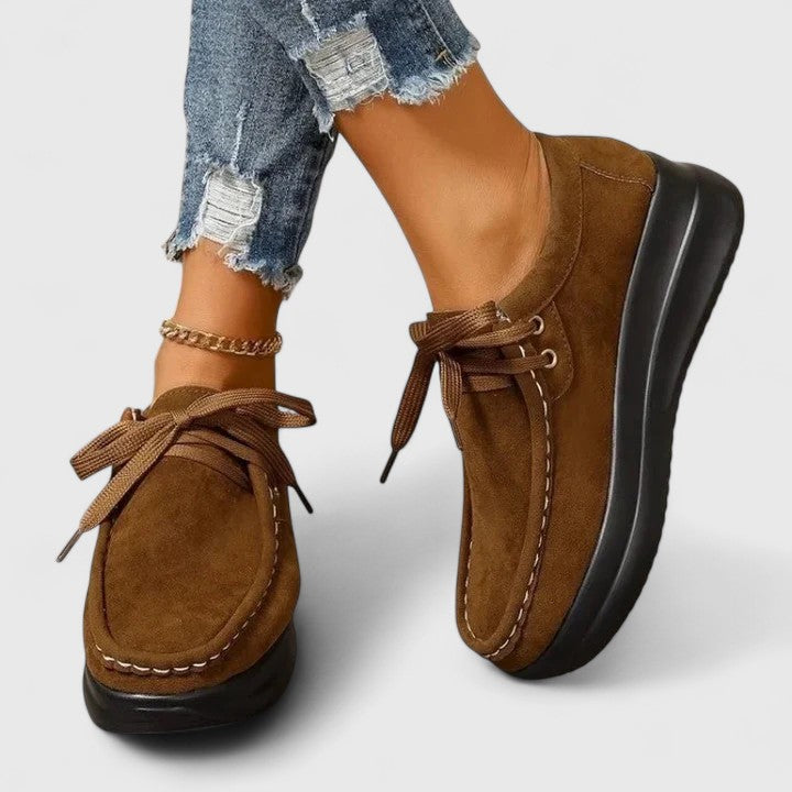 Lace Up Suede Look Platform Moccasin Sneakers