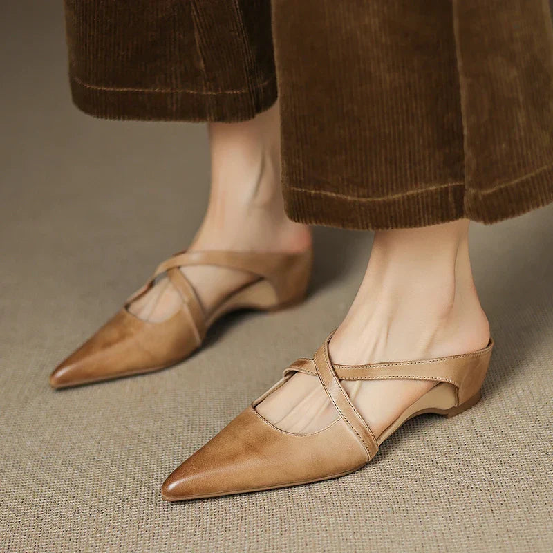 Pointed Toe Cross Strap Mary Jane Flats