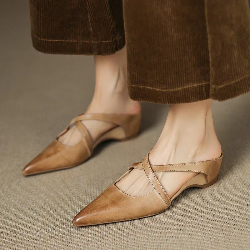 Pointed Toe Cross Strap Flats