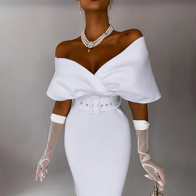 OffShoulder Elegant Party Ladies Vintage Evening Formal Midi Dress