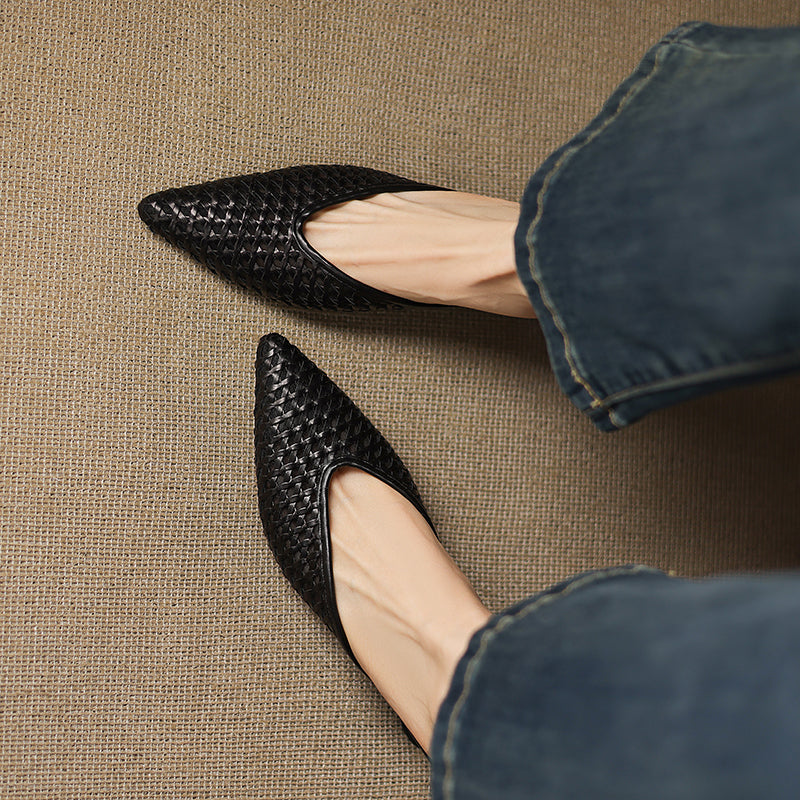Woven Pointed Toe Kitten Heel Mules