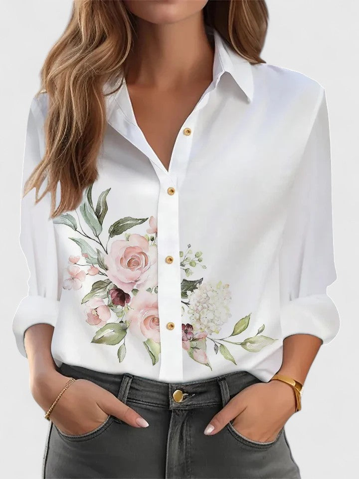 Floral Hem Long Sleeve Button Front Shirt