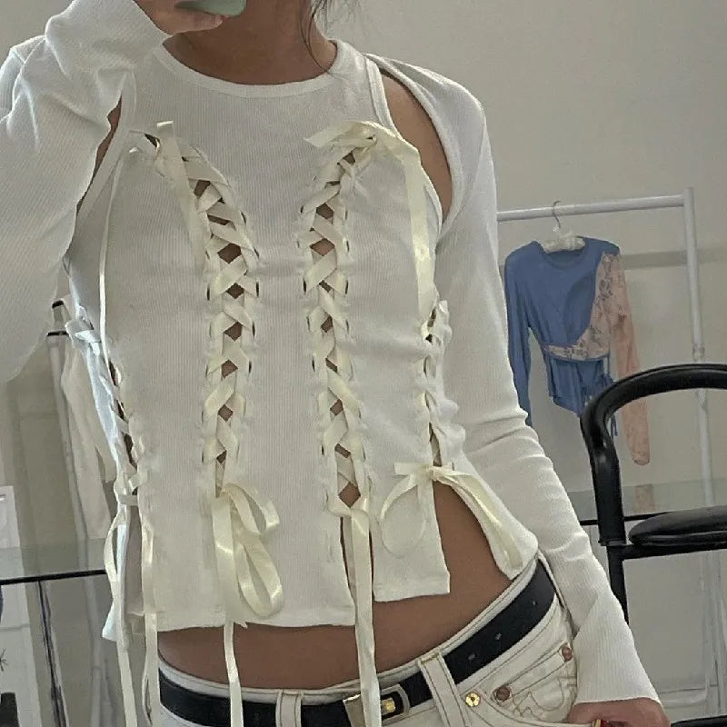 Cross Bandage Irregular Off Shoulder Cami Top