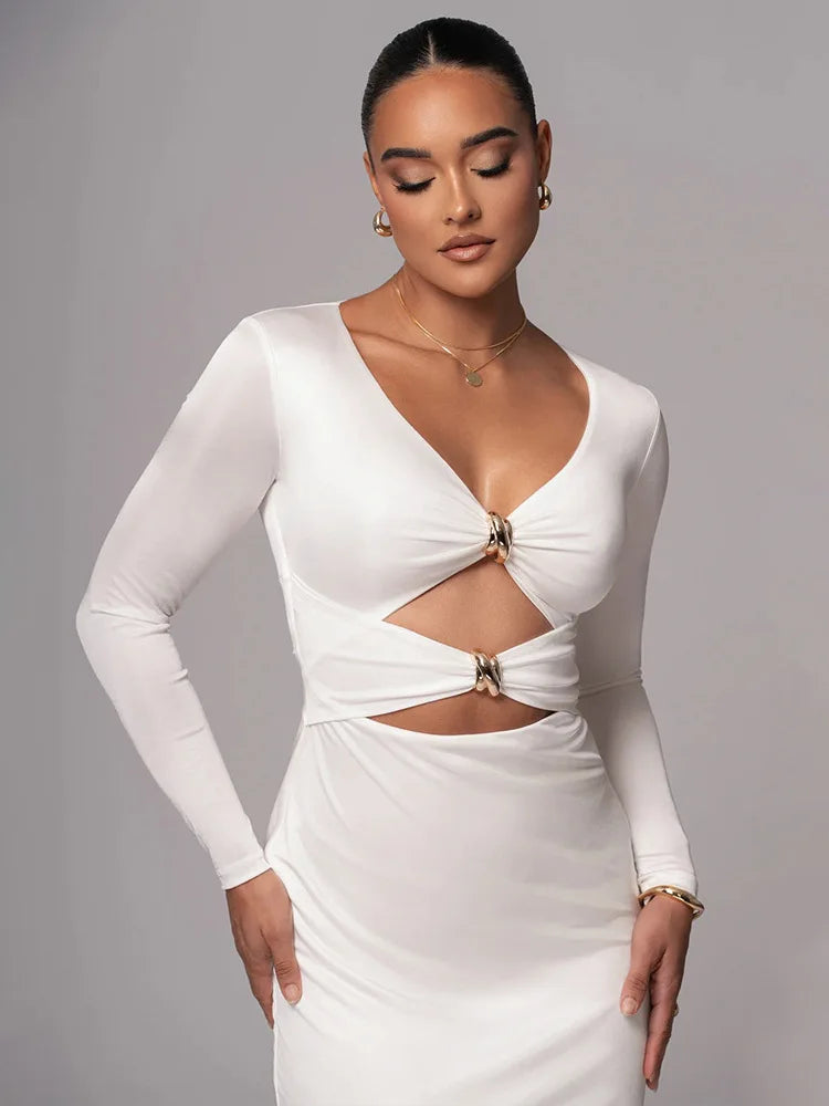 Hollow Long Sleeve Bodycon Midi Dress