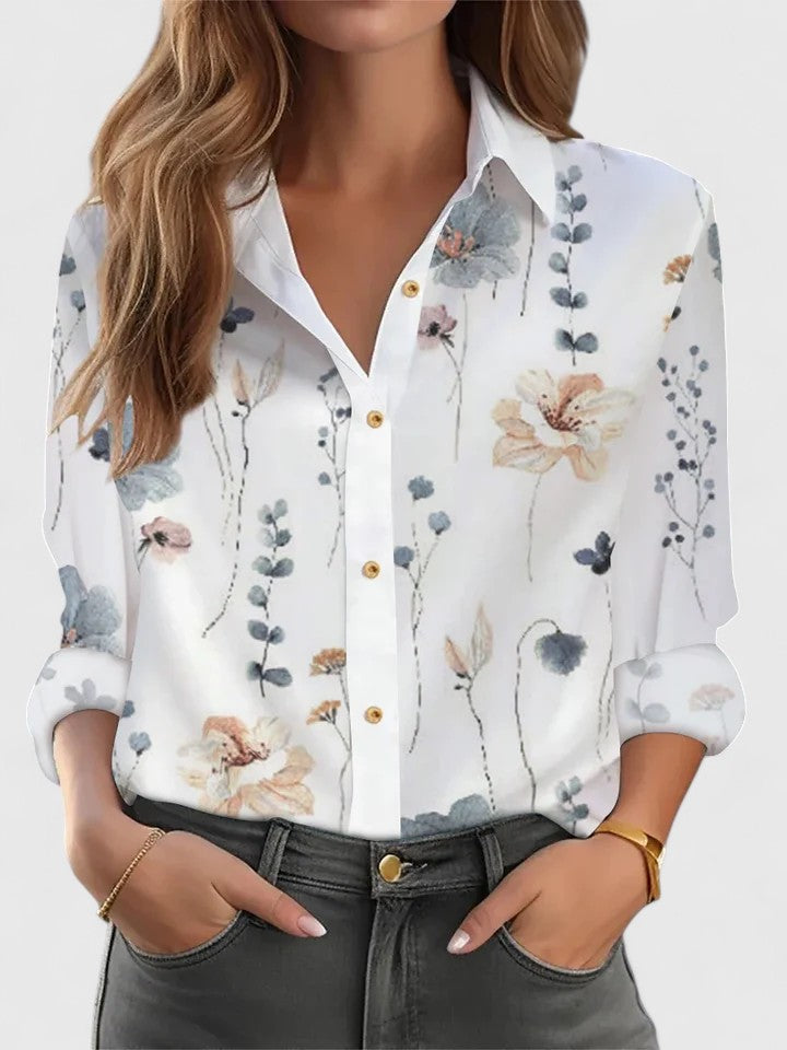 Floral Hem Long Sleeve Button Front Shirt