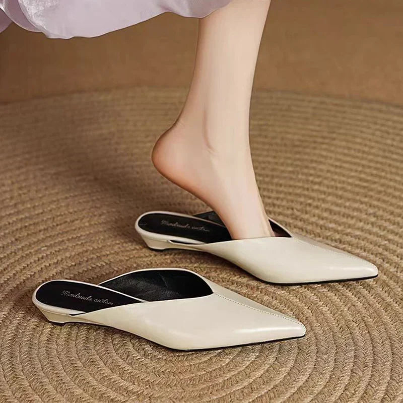 Pointed Toe Backless Wedge Heel Mules