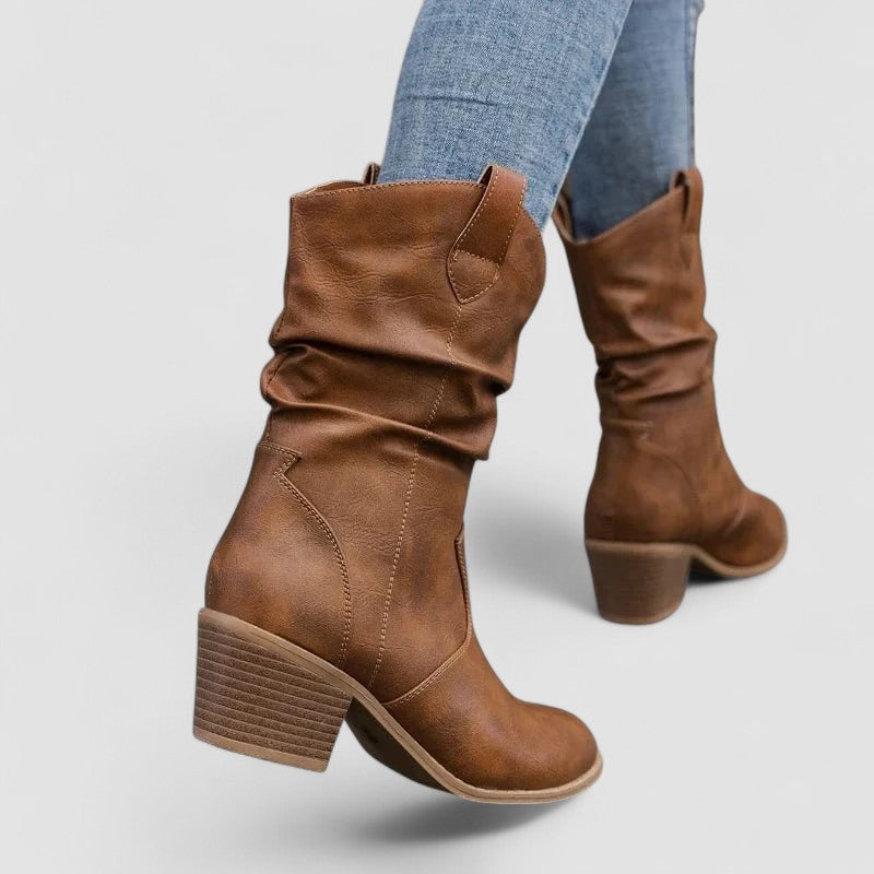 Slouch Block Heel Western Ankle Boots