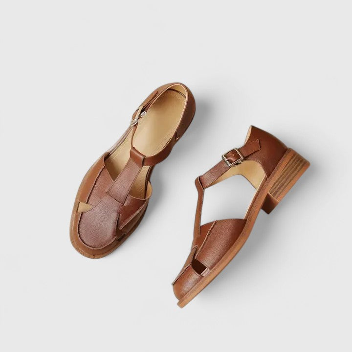 Closed Toe T-Strap Buckle Low Block Heel Fisherman Sandals
