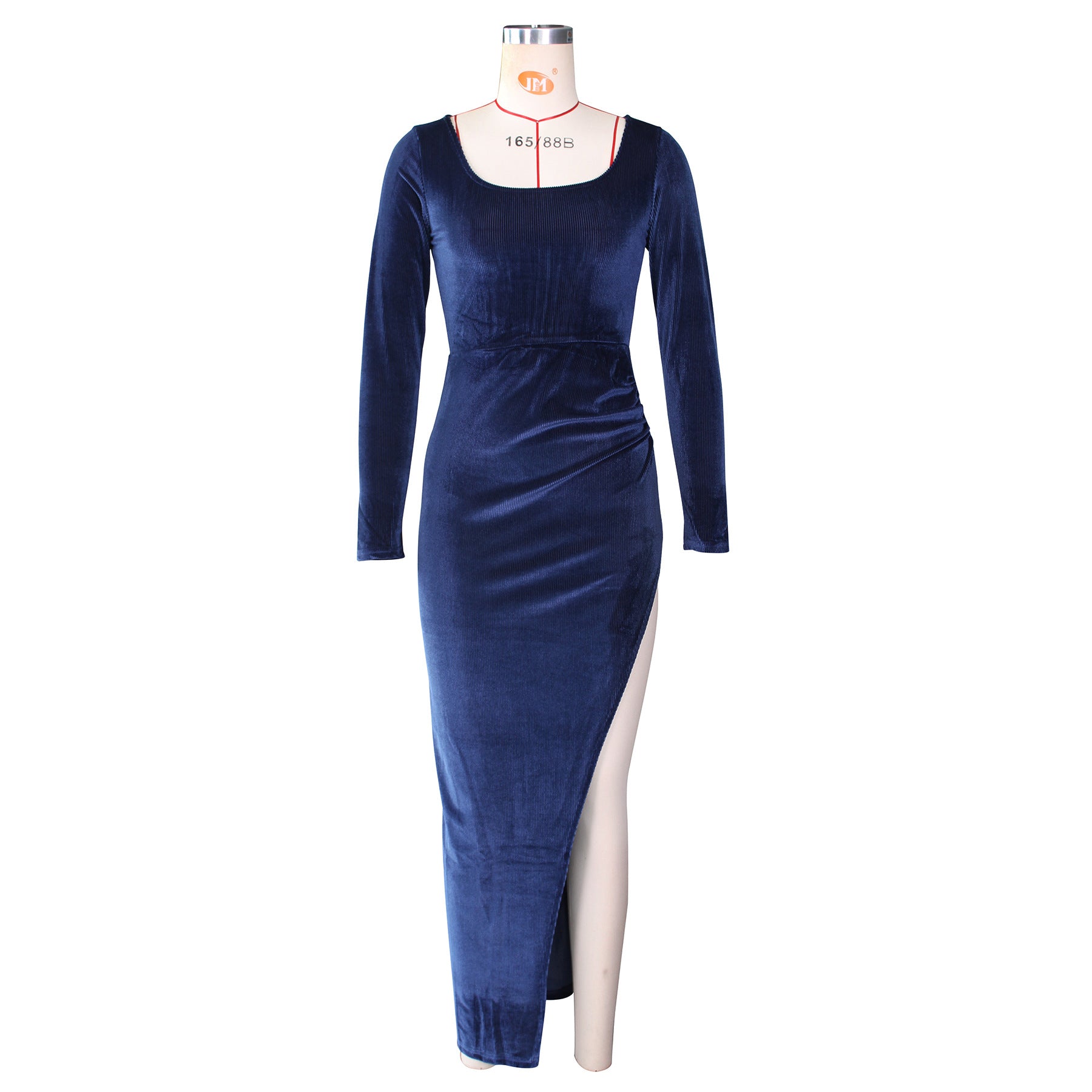 Refined Velvet High Waist Slit Maxi Dress Long Sleeve Evening Party Dress