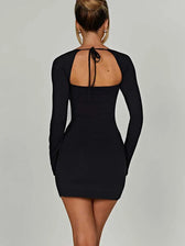 Lace Up Split Backless Long Sleeve Mini Dress 3