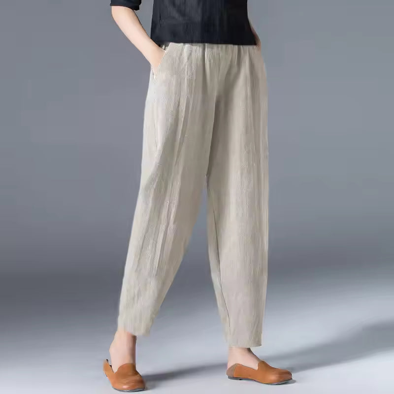 High Waist Tapered Leg Pull On Pants