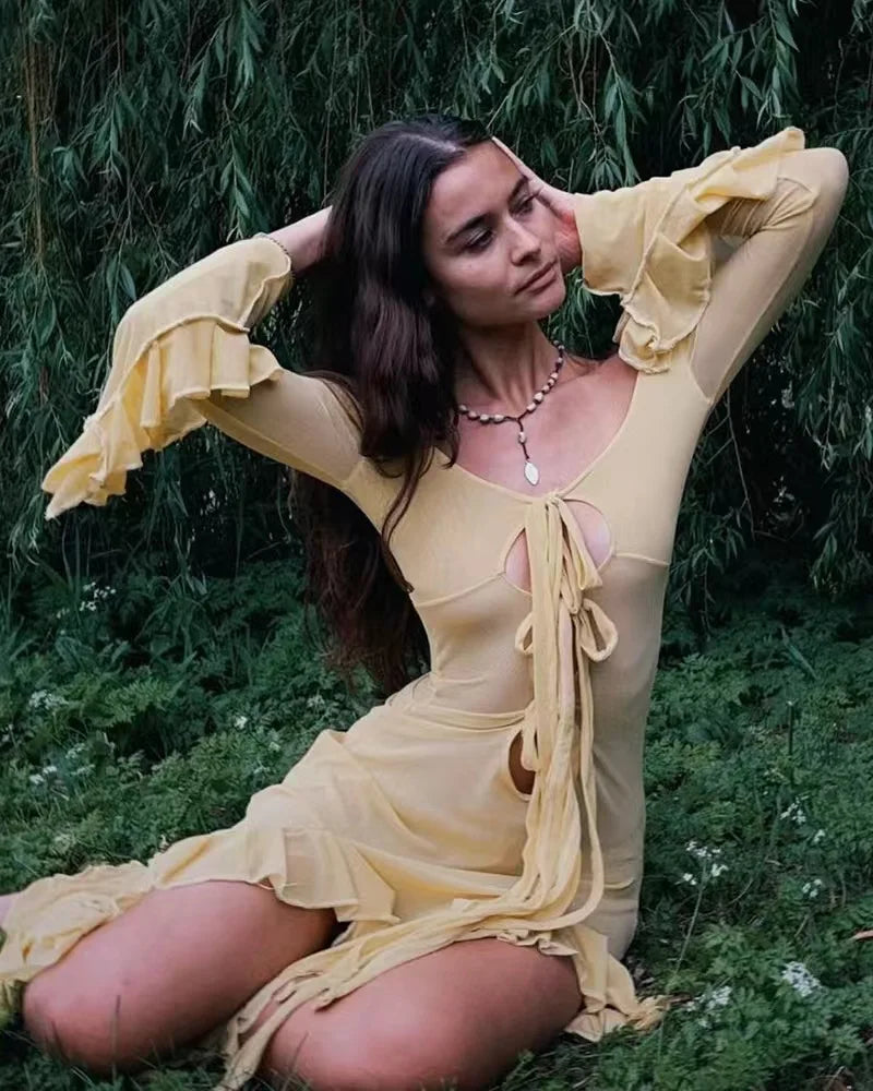 Ruffled Edition Slit Vneck Maxi Dress