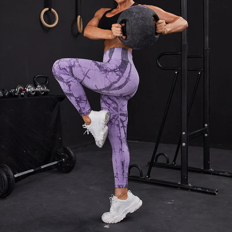 Marble Tie Dye High Waist Seamless Butt Lift Workout Leggings 3