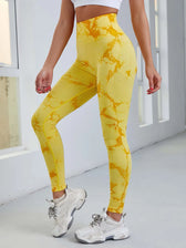 Tie Dye Waist Tummy Control Seamless Push Up Yoga Legging Bright Yellow / S
