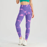 Tie Dye Waist Tummy Control Seamless Push Up Yoga Legging Pink Purple / S