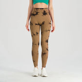 Tie Dye Waist Tummy Control Seamless Push Up Yoga Legging Black Champagne / S