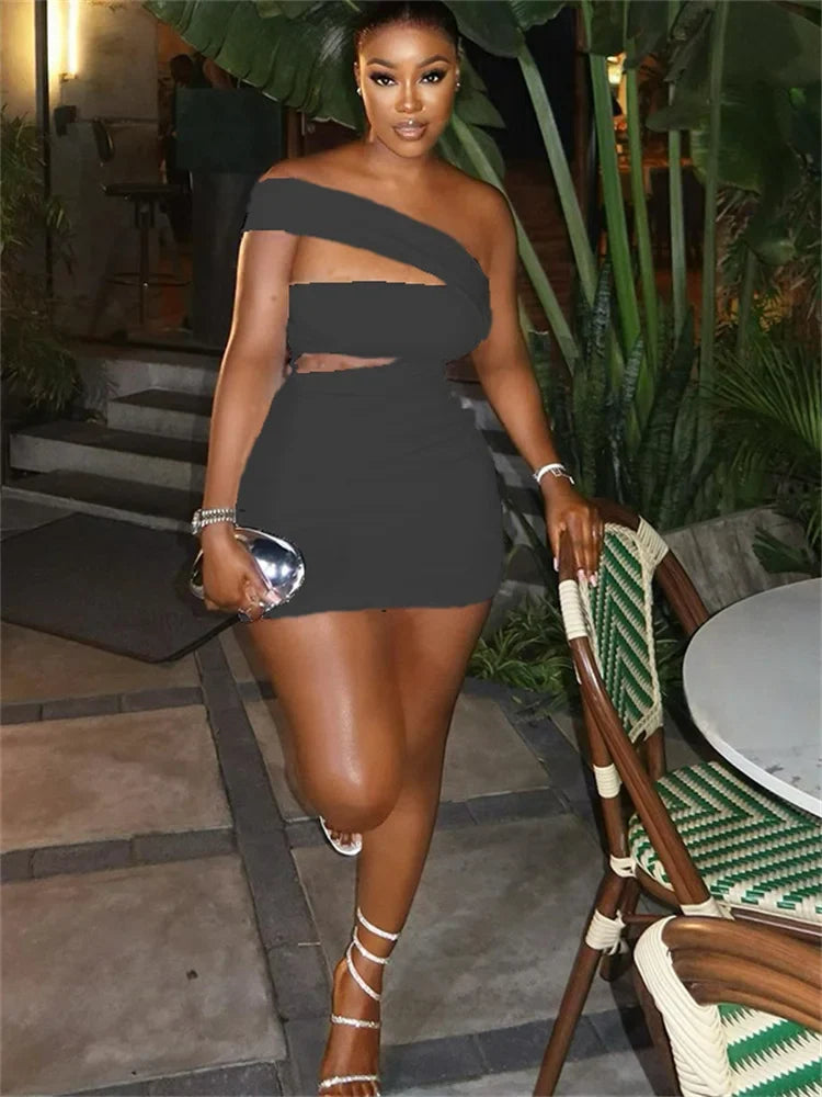 One Shoulder Cut Out Asymmetric Strap Bodycon Mini Dress 5