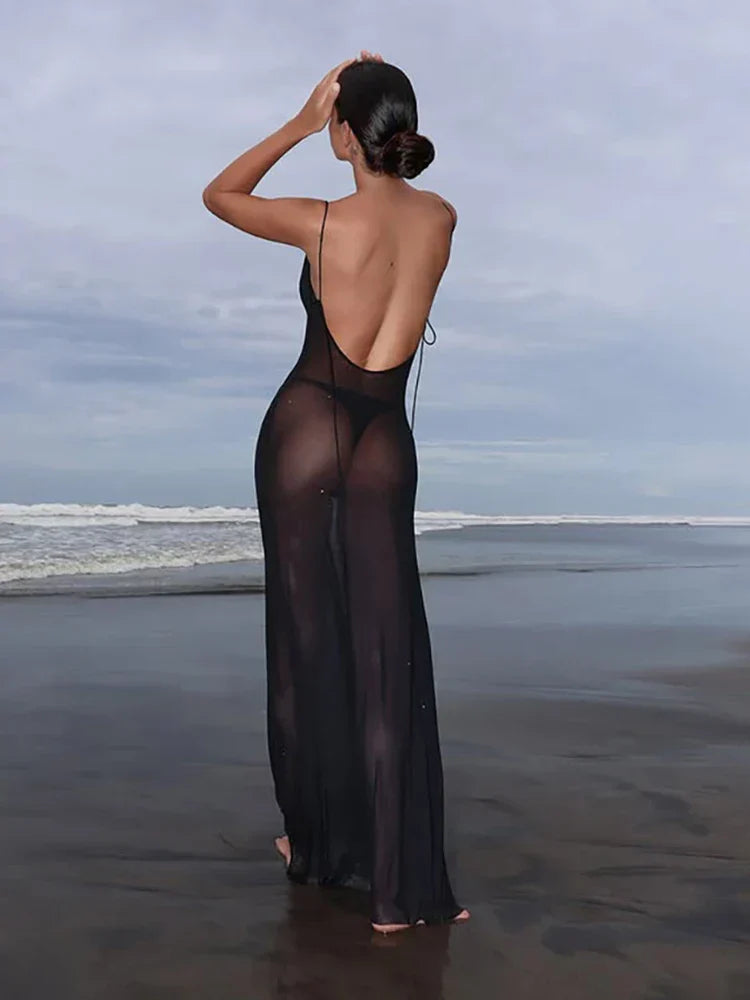 Sheer Mesh Swing Neck Midi Dress 5