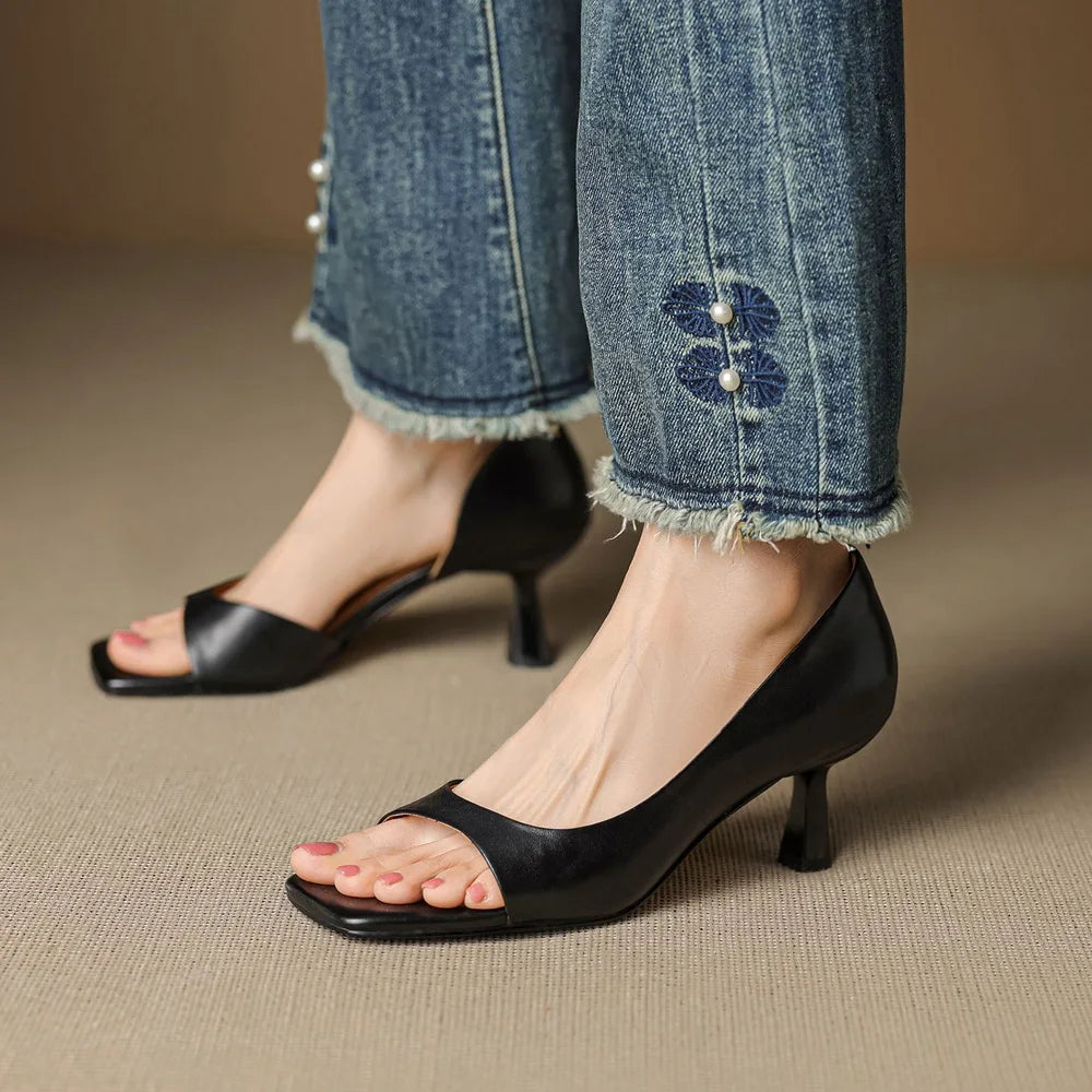 Square Toe Cut Out Spool Heel Pumps