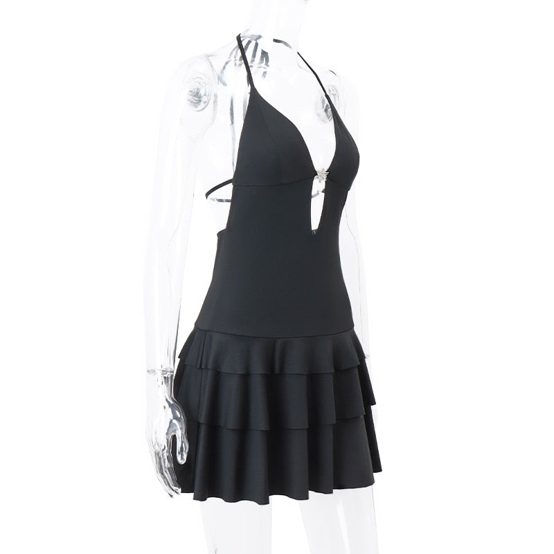 Backless Deep V-Neck Mini Dress