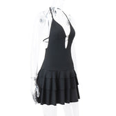 Backless Deep V-Neck Mini Dress