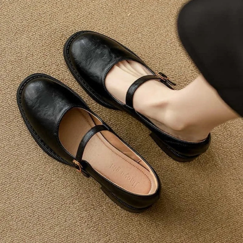 Round Toe Buckle Ankle Strap Flat Mary Jane Shoes