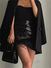 Sequin Pleated Denim Mini Skort