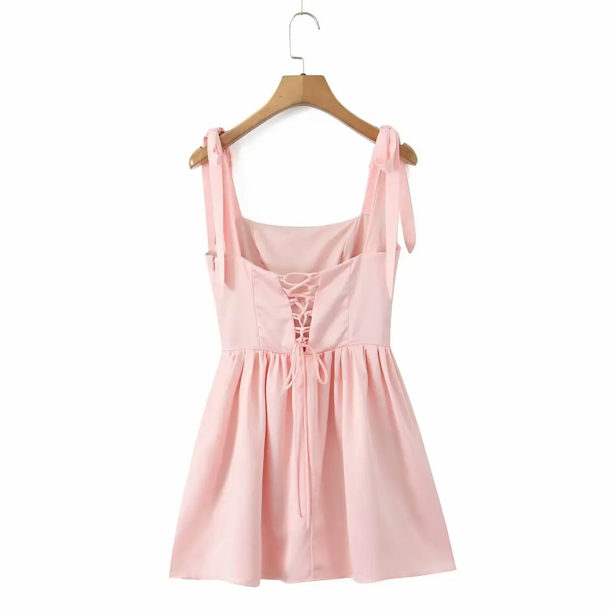 Tie Shoulder Bustier Lace Up Corset Back Fit and Flare Mini Party Dress