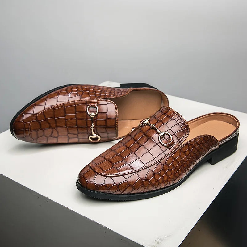 Croc Embossed Horsebit Buckle Backless Loafer Mules