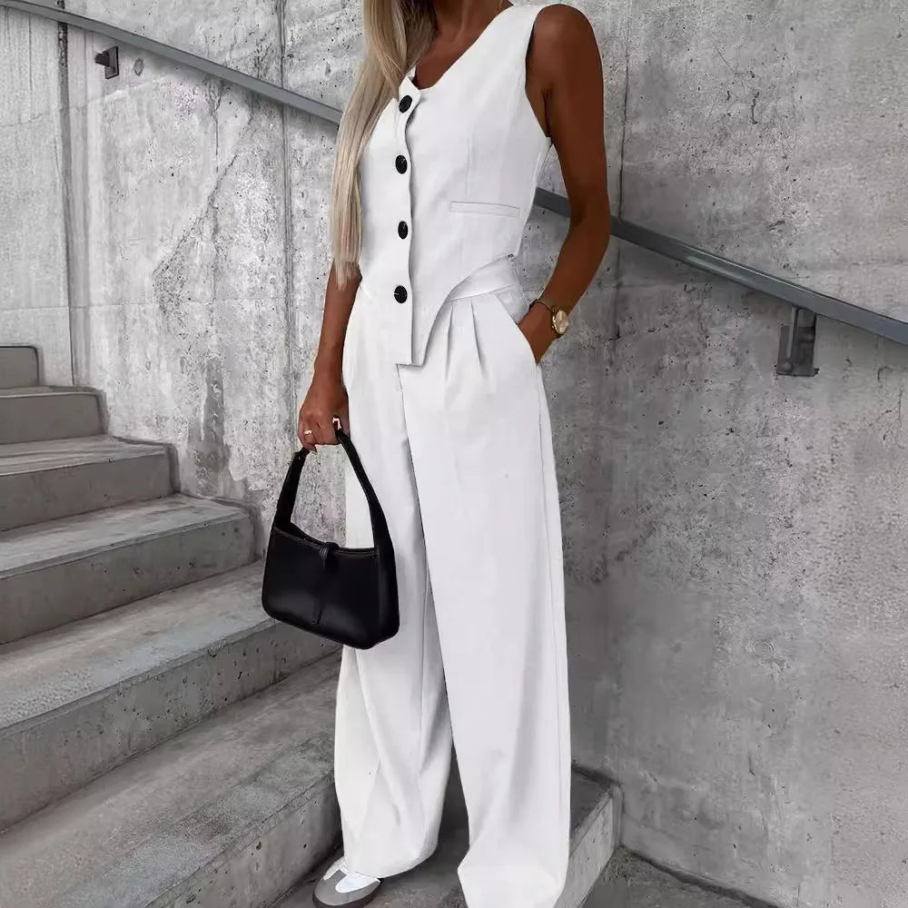 Striped Vest Ruched Pant Suit