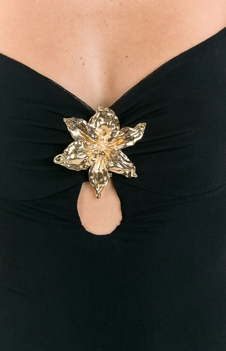 Flower Brooch Keyhole Cami Strap Bodycon Maxi Dress 6