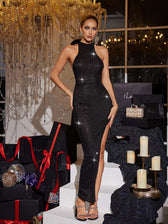 Backless Back Bow Sequin Maxi Dress In Black - View 2