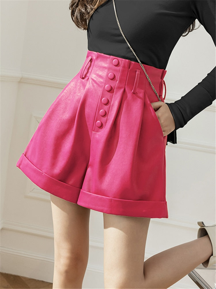 Women's Shorts Autumn Winter Single Breasted High Waist Wide Leg Pants