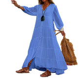 V-Neck Long Sleeve Button Up Tiered Maxi Dress 15