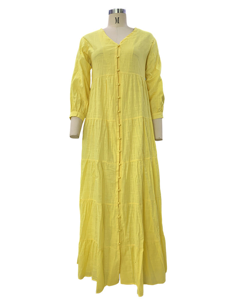 V-Neck Long Sleeve Button Up Tiered Maxi Dress 21