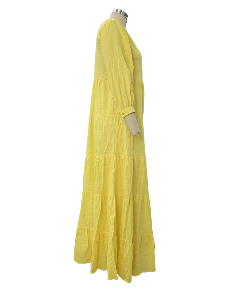 V-Neck Long Sleeve Button Up Tiered Maxi Dress 22