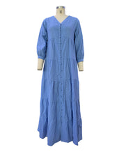 V-Neck Long Sleeve Button Up Tiered Maxi Dress 24