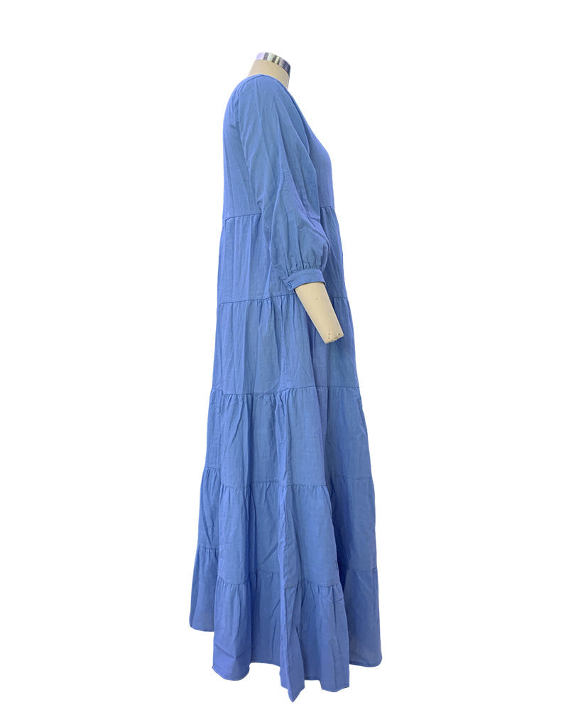 V-Neck Long Sleeve Button Up Tiered Maxi Dress 25