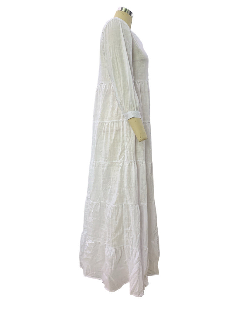 V-Neck Long Sleeve Button Up Tiered Maxi Dress 28